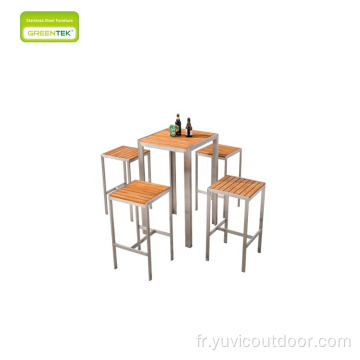 Table à barres de cadre en acier inoxydable et ensemble de chaise